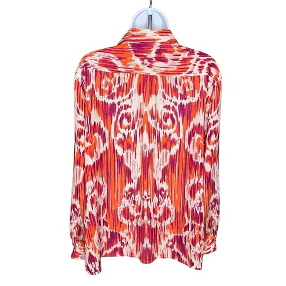 Jones NY Signature Blouse Top Orange Purple Taupe Waterfall Button Front LS S XL - Picture 4 of 10